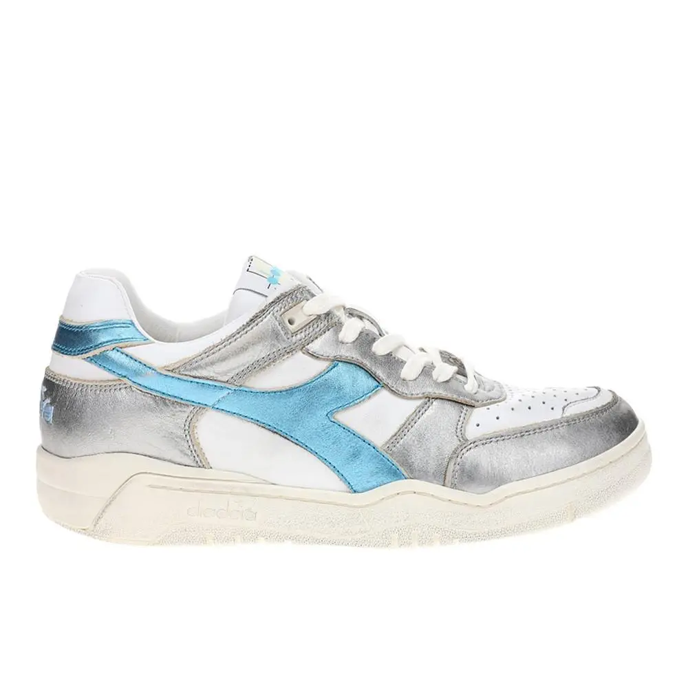 Diadora B.560 Metallic Mix Lace Up Womens Silver White Sneakers Casual Shoes 1