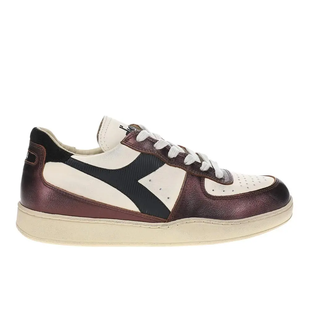 Diadora Mi Basket Low Metallic Dirty Lace Up Mens Beige Sneakers Casual Shoes 1