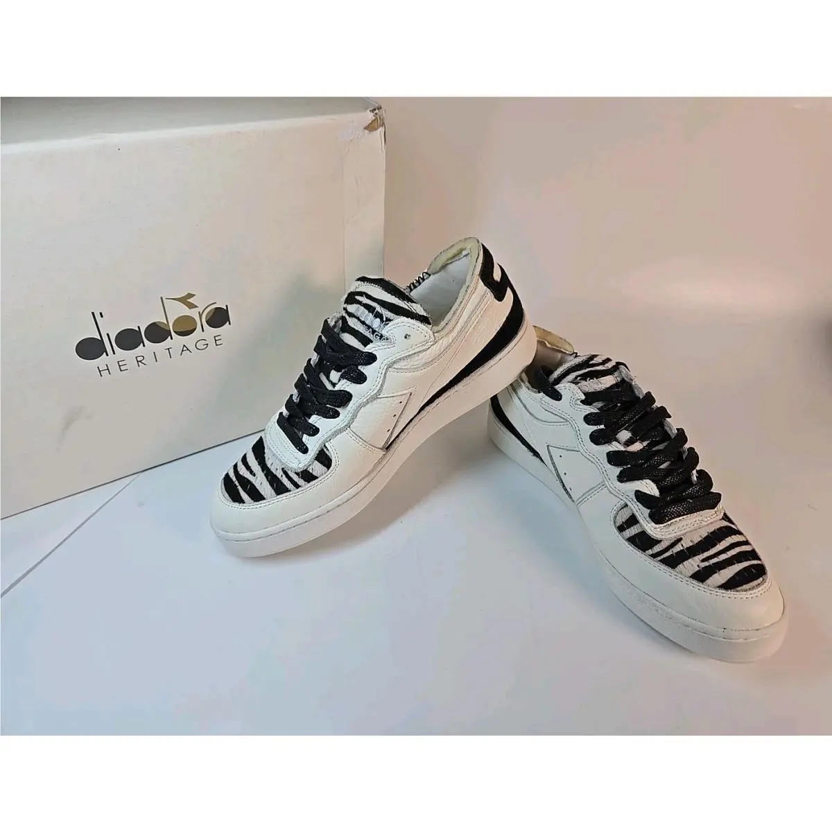 Diadora Heritage MI Basket Row Cut Zebra Men Size 8 Woman 9.5
