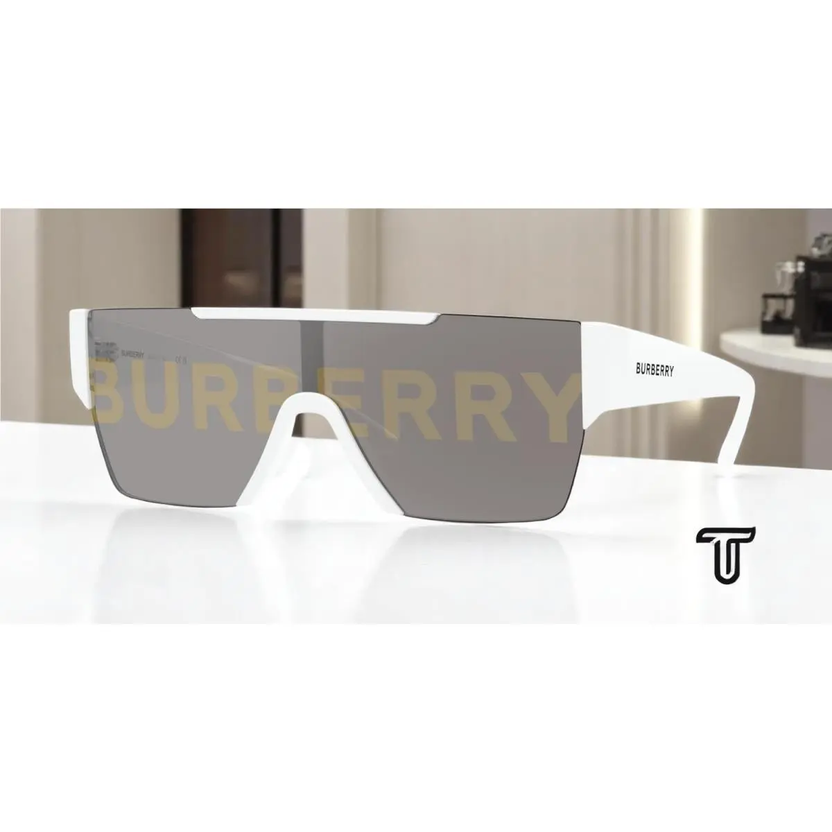 BE4291 3007 H White Grey Tamp Bur Silver Gold2 38 mm Men`s Sunglasses by Burberry
