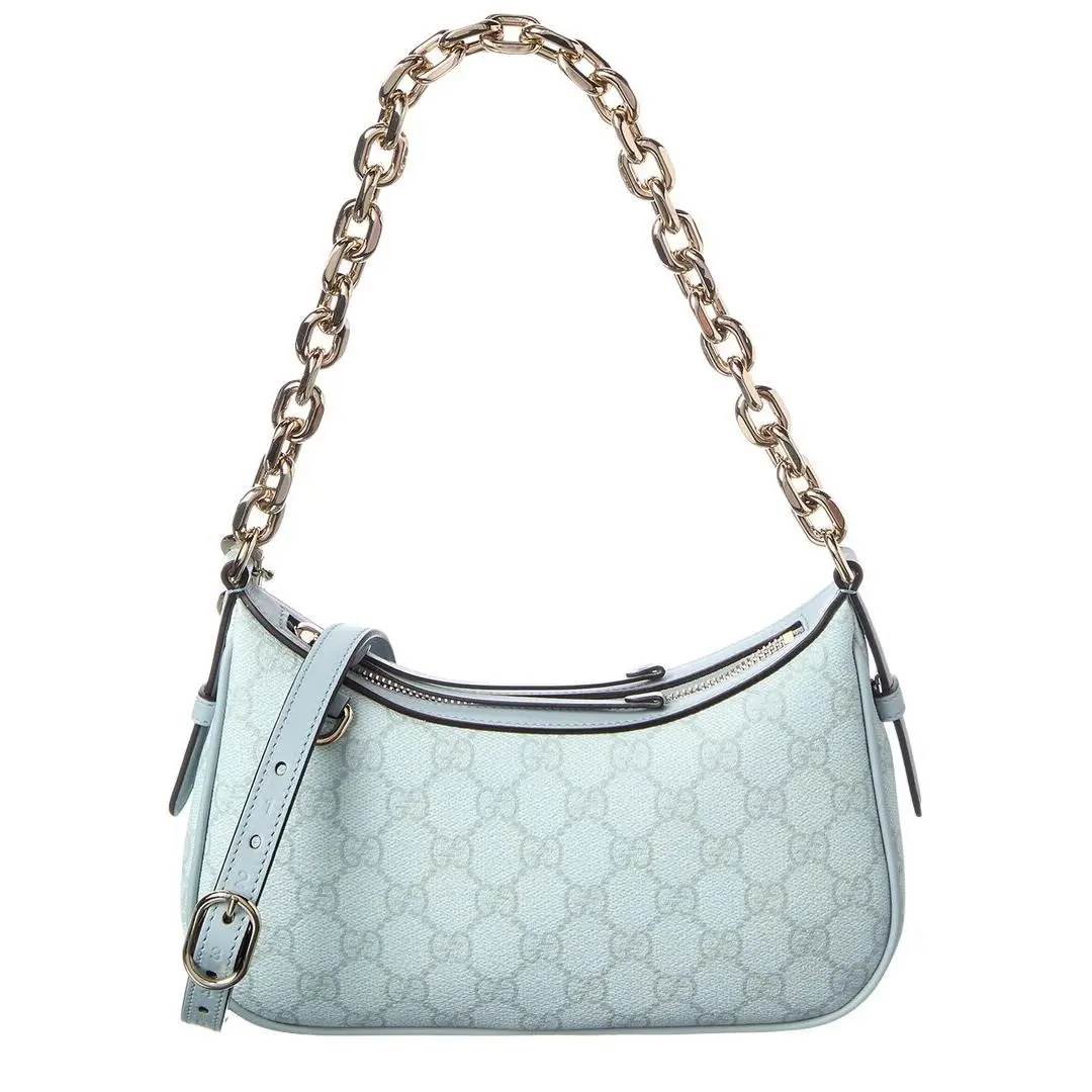 Gg Emblem Small Gg Supreme Canvas Leather Shoulder Bag Women`s Blue by Gucci