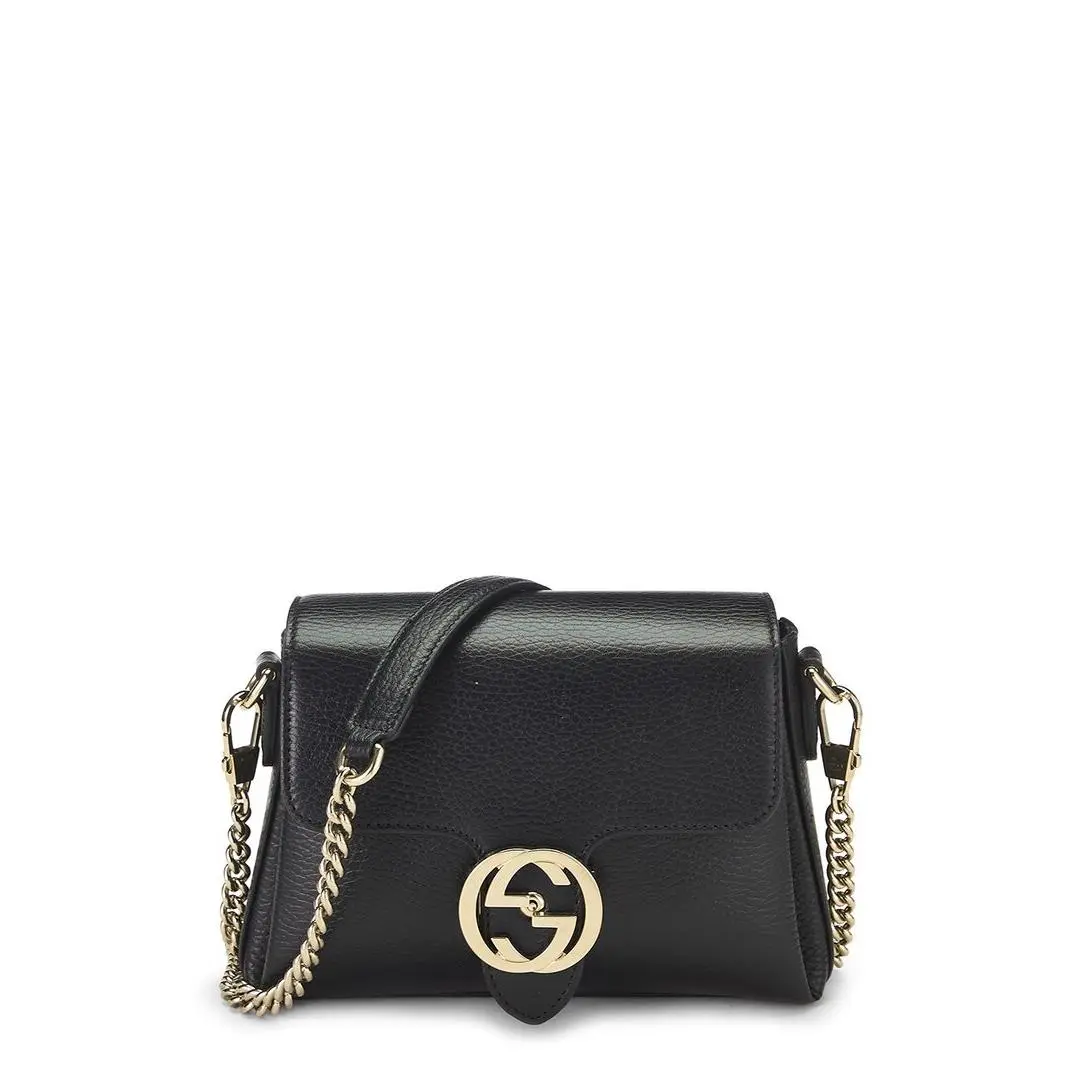 Gucci Black Leather Interlocking Shoulder Bag Small Pre-loved