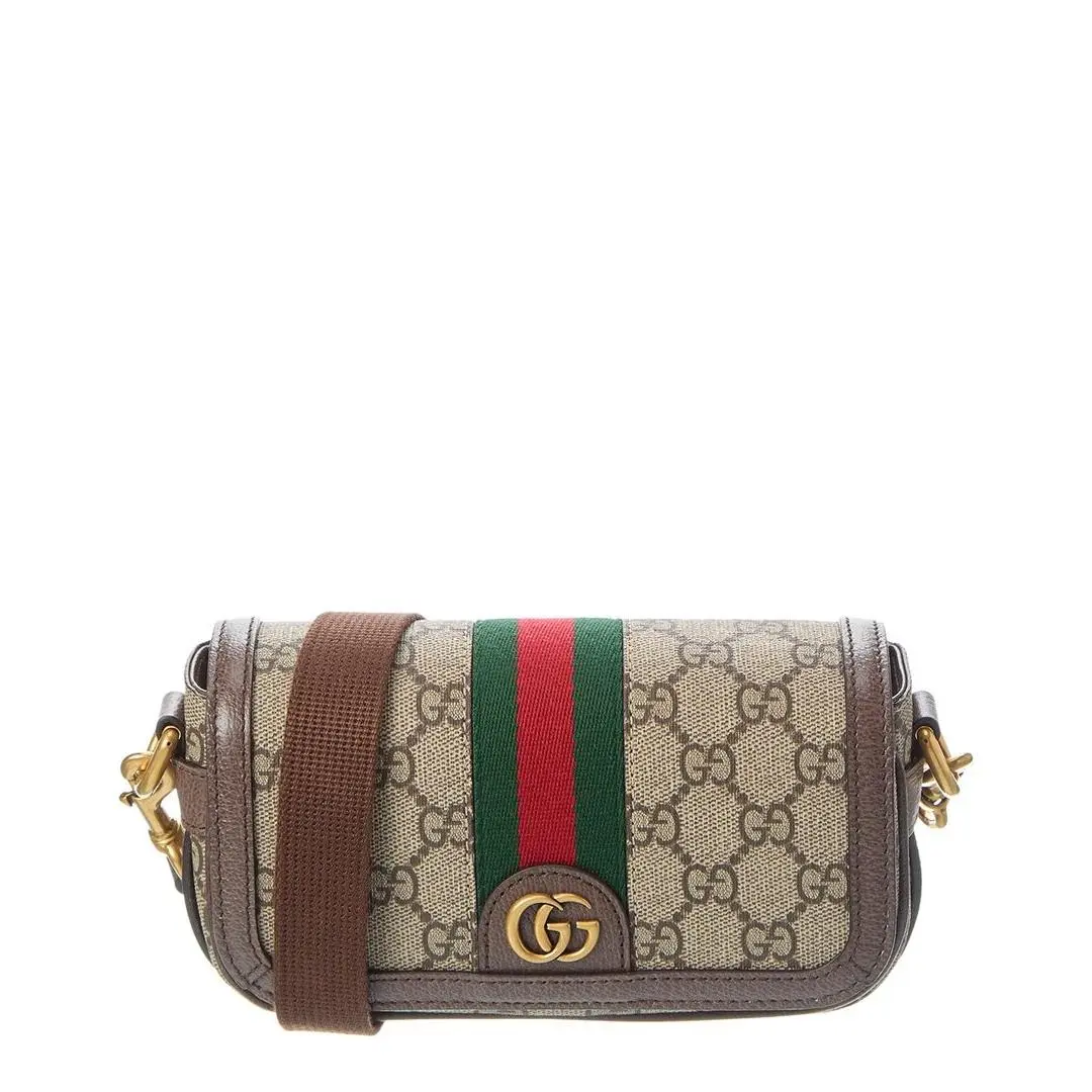 Gucci Ophidia Super Mini Gg Supreme Canvas Leather Shoulder Bag Women`s Beige