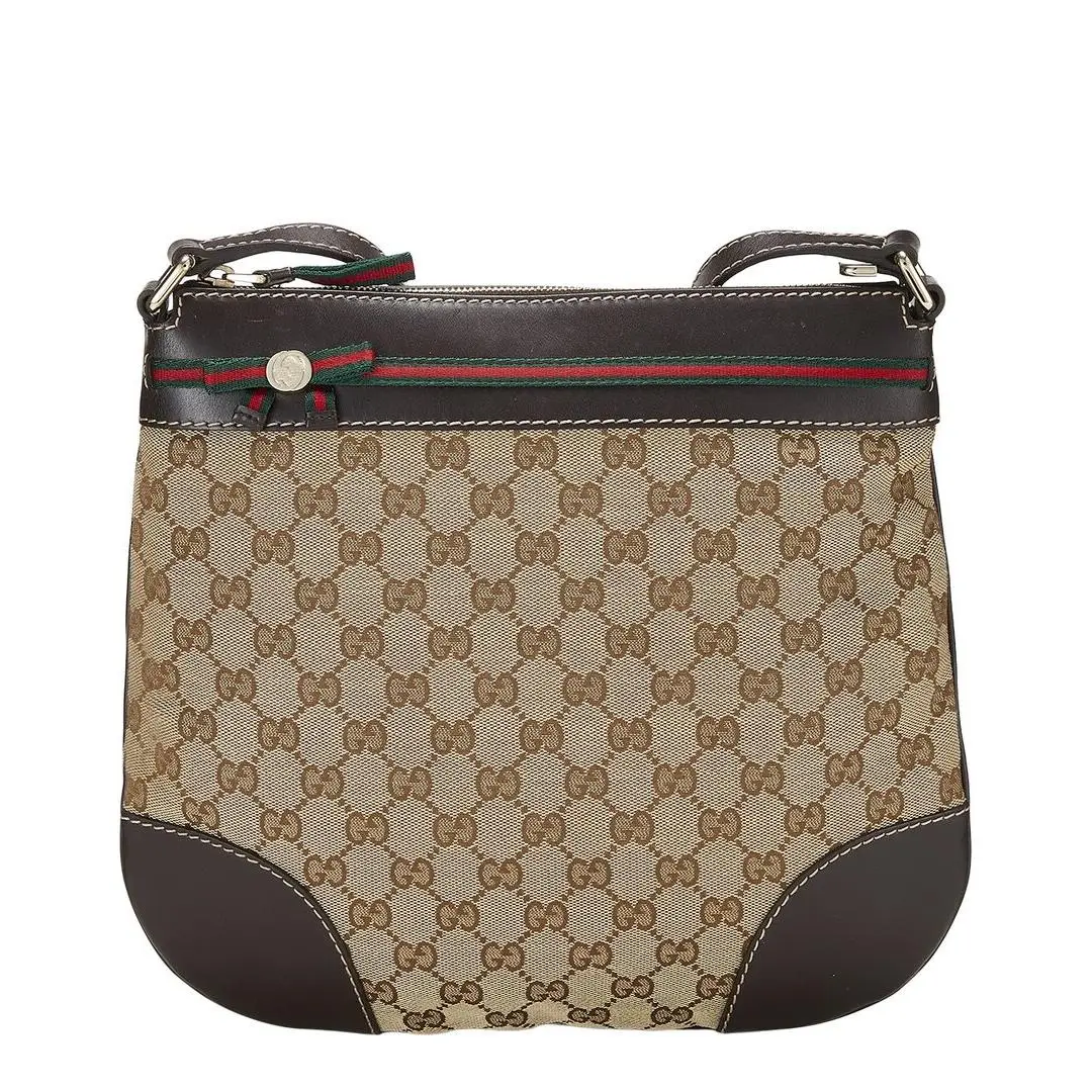 Gucci Brown Canvas Leather Web Mayfair Messenger Pre-loved Women`s