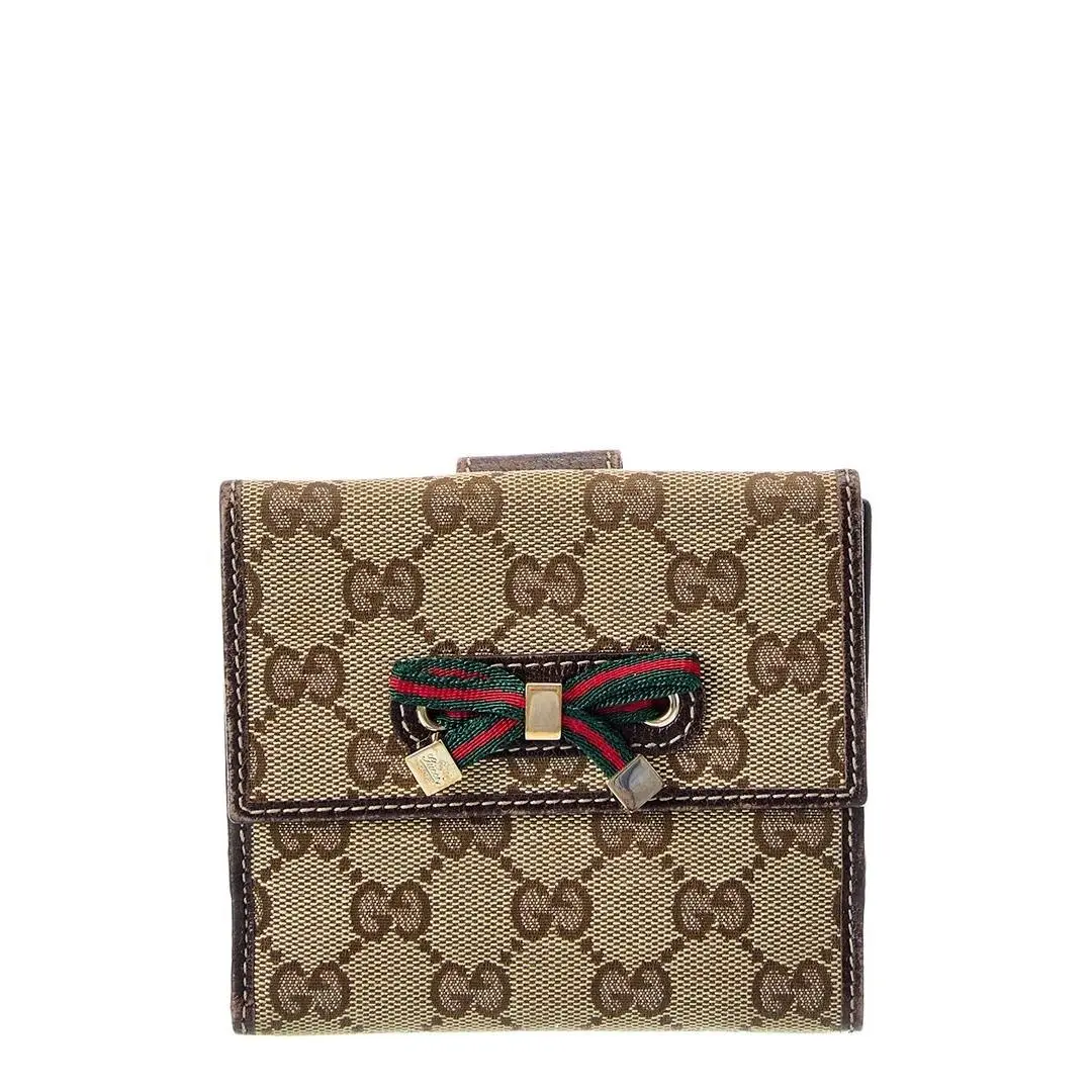 Gucci Brown Gg Canvas Leather Wallet Pre-loved Women`s