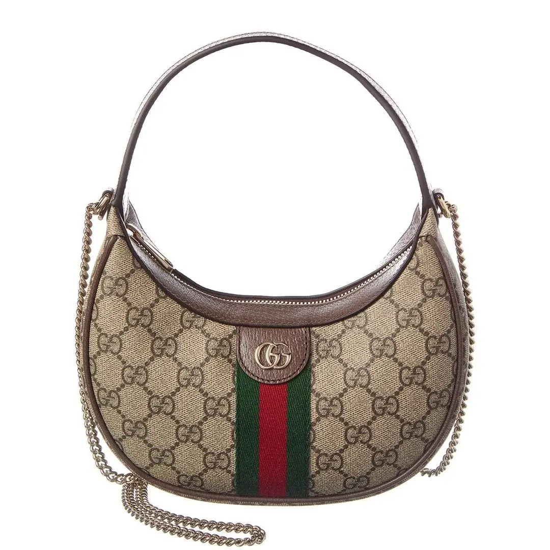 Gucci Ophidia Small Gg Supreme Canvas Leather Hobo Bag Women`s Beige Os