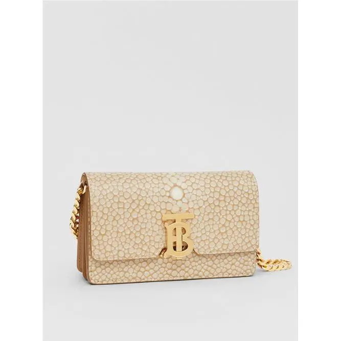 Burberry Jessie Stingray Chain Leather Light Sand Gold Shoulder Bag Handbag