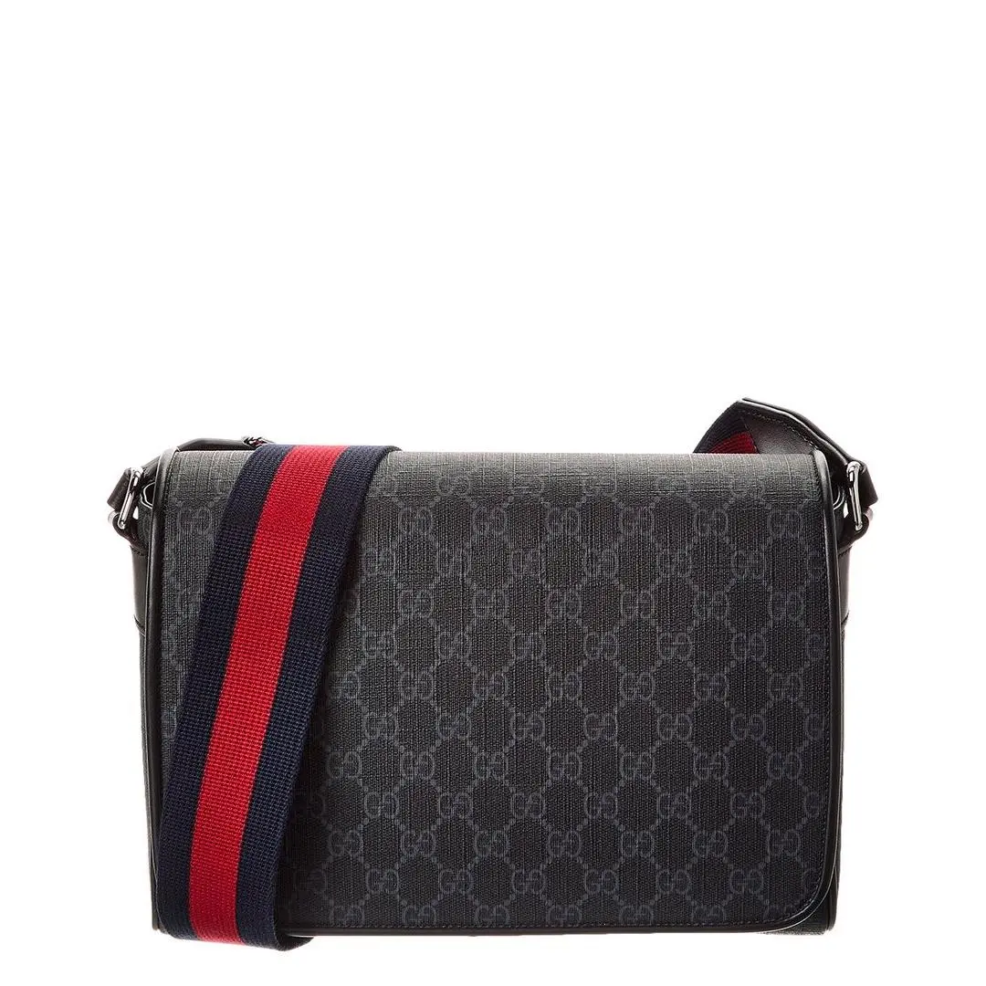 Gucci Gg Supreme Canvas Leather Crossbody Men`s Black