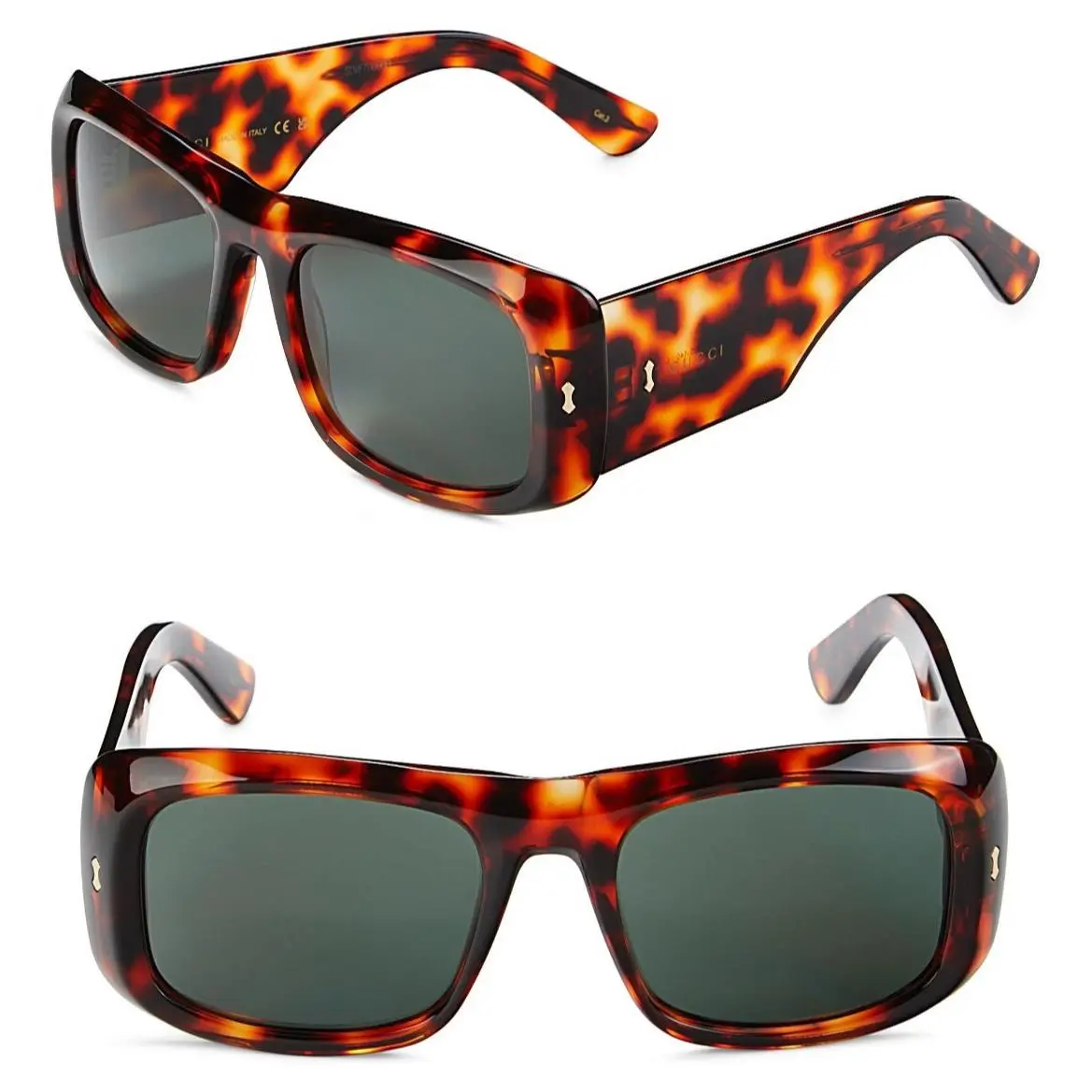 GG1080S 003 56mm Rectangle Sunglasses Havana / Green - Italy Made by Gucci