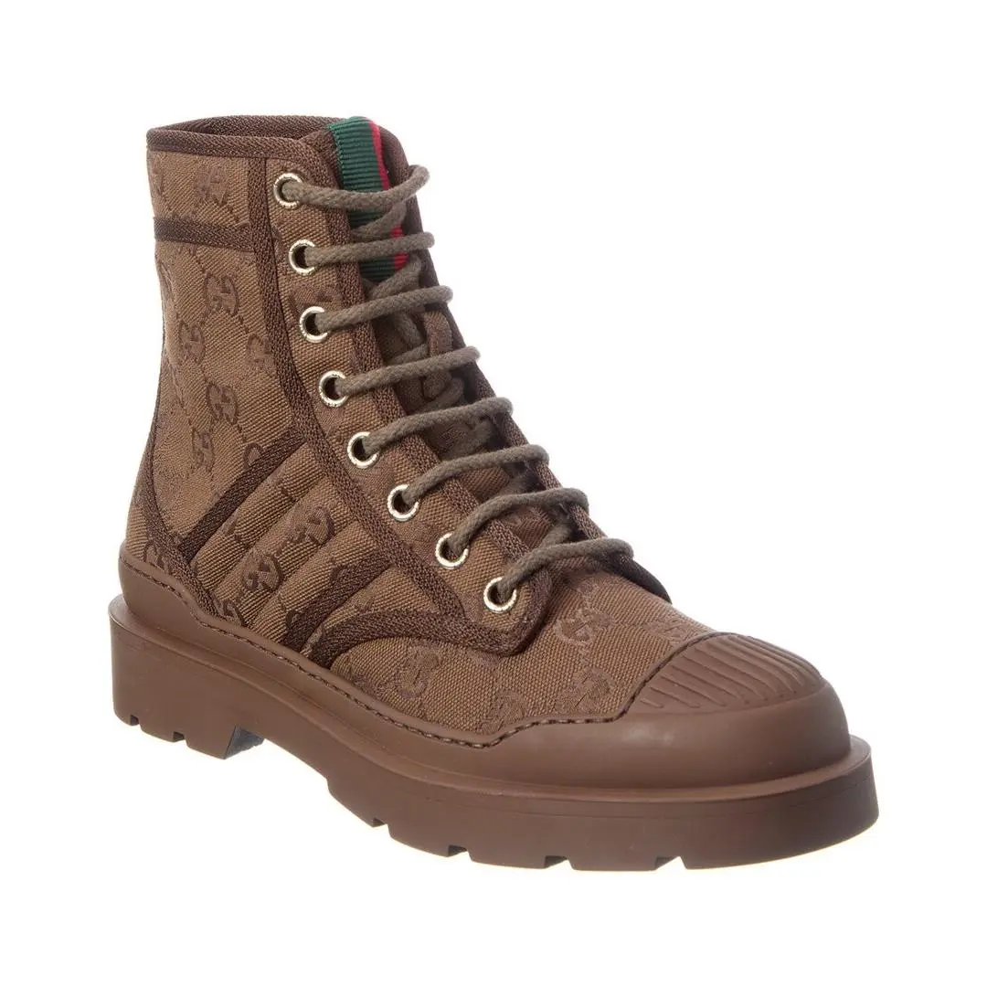 Gucci Gg Web Canvas Rubber Boot Women`s Brown 35