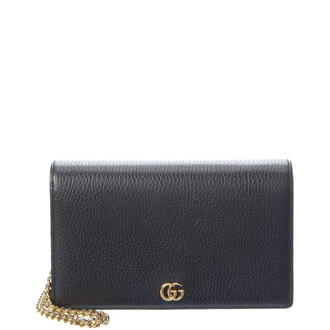 Gucci Black Calfskin Leather Gg Marmont Mini Wallet Pre-loved