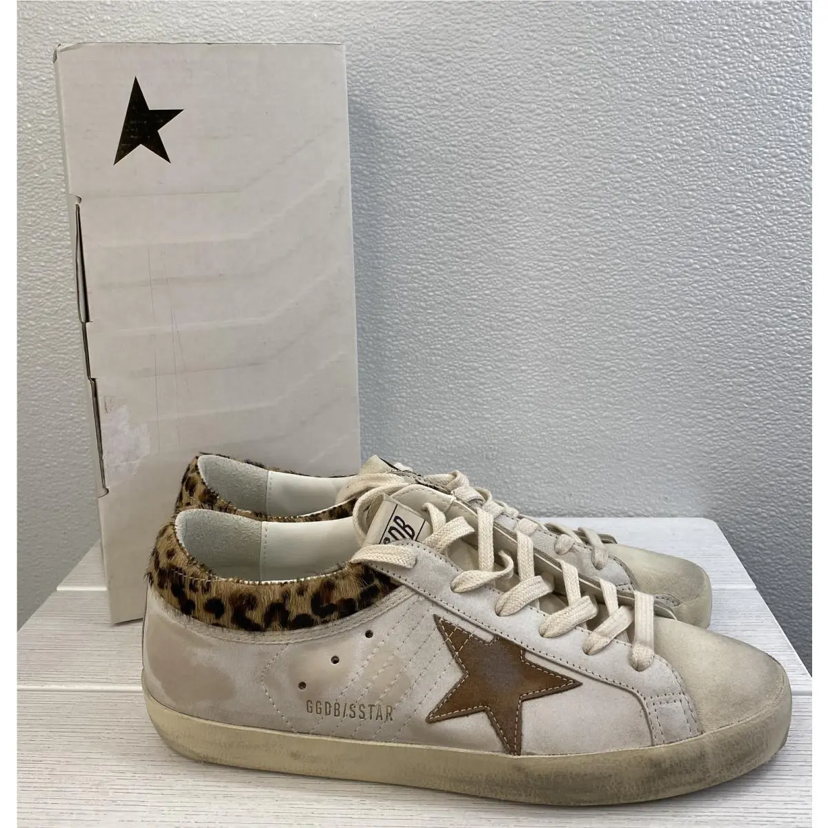 Golden Goose Super-star Womens US10 EU40 Leopard Print Calf Hair Leather Sneaker