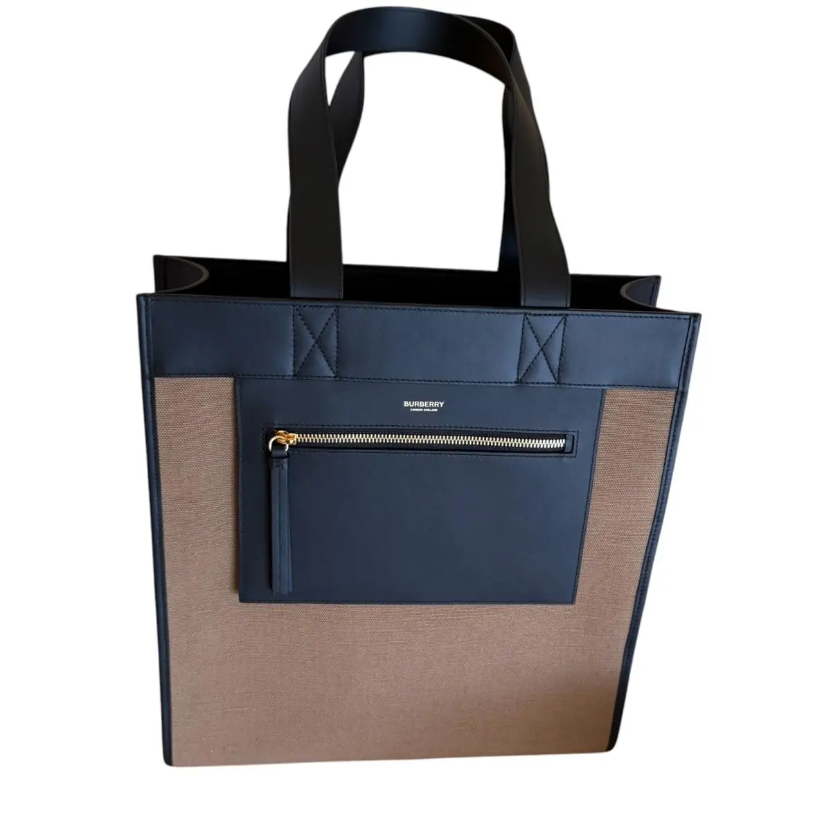 Burberry Canvas Leather Tote Shopper Bag Camel Black –
