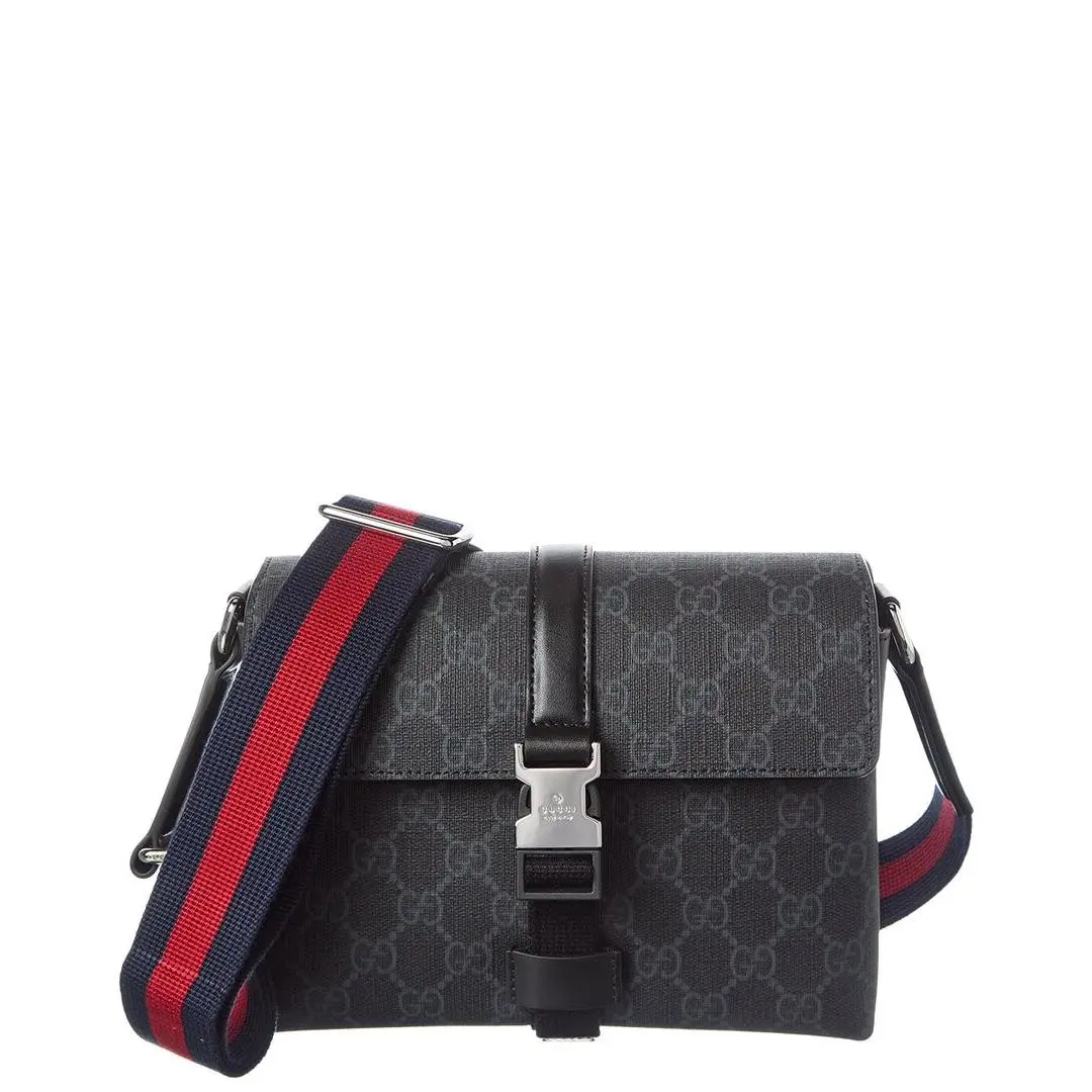 Gucci Gg Supreme Canvas Leather Mini Bag Men`s Black