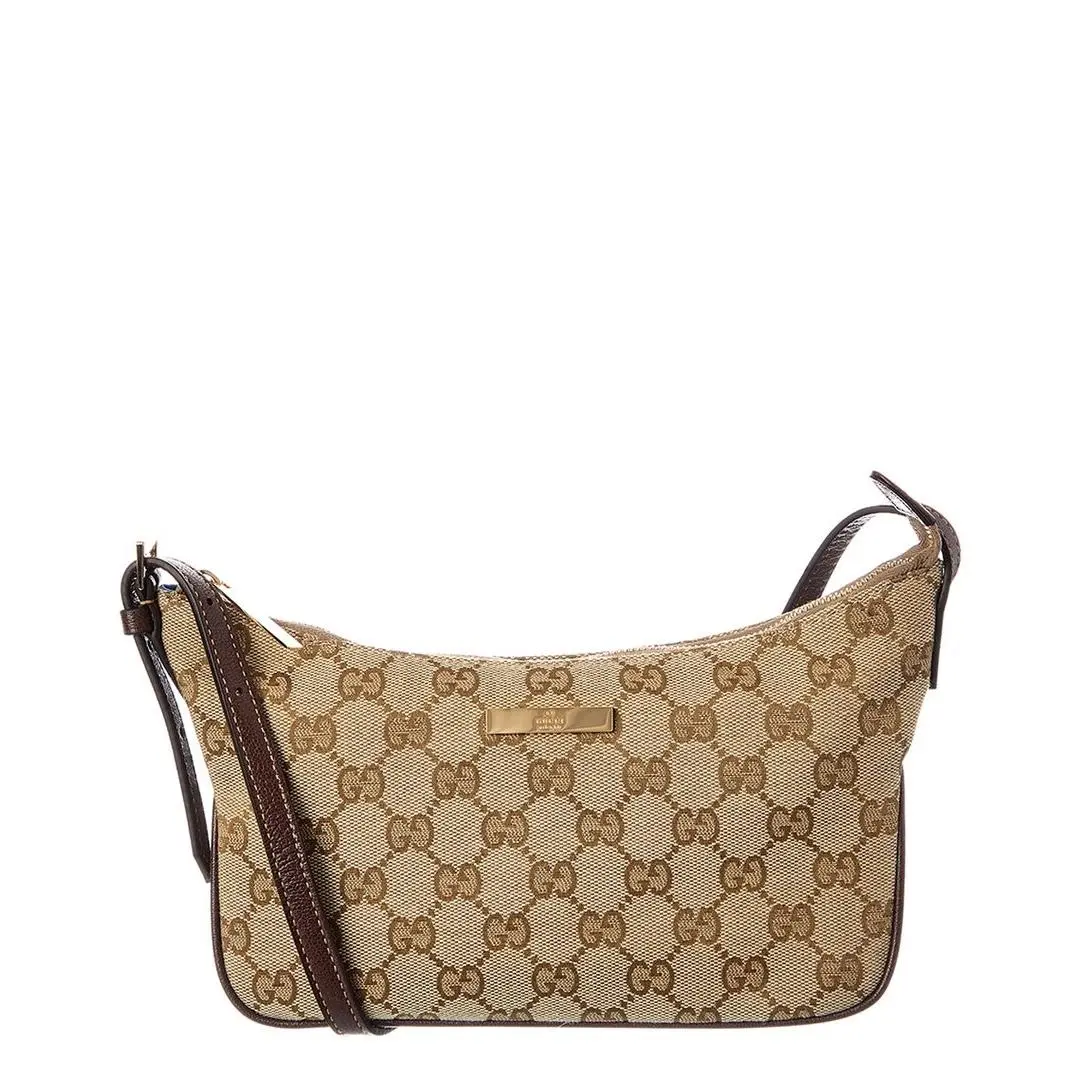 Gucci Lady Lunetta Small Gg Canvas Leather Shoulder Bag Women`s Brown