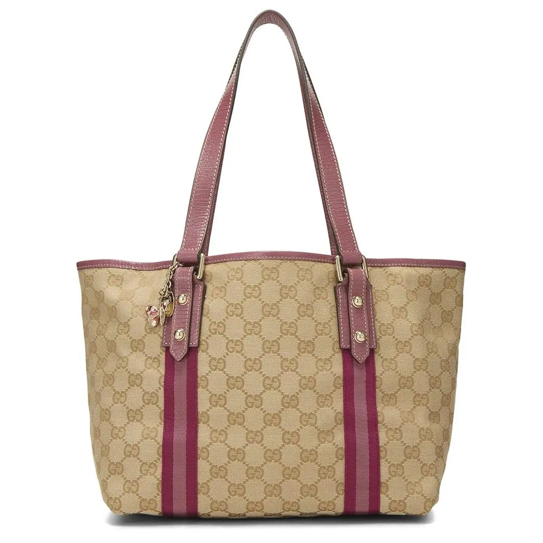 Gucci Pink Canvas Leather Jolicoeur Tote Small Pre-loved Women`s