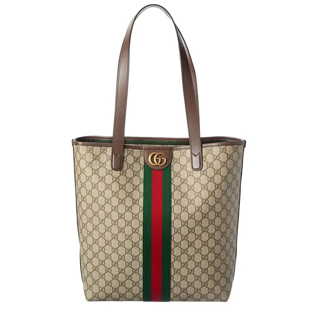 Gucci Ophidia Medium Gg Supreme Canvas Leather Tote Men`s Beige