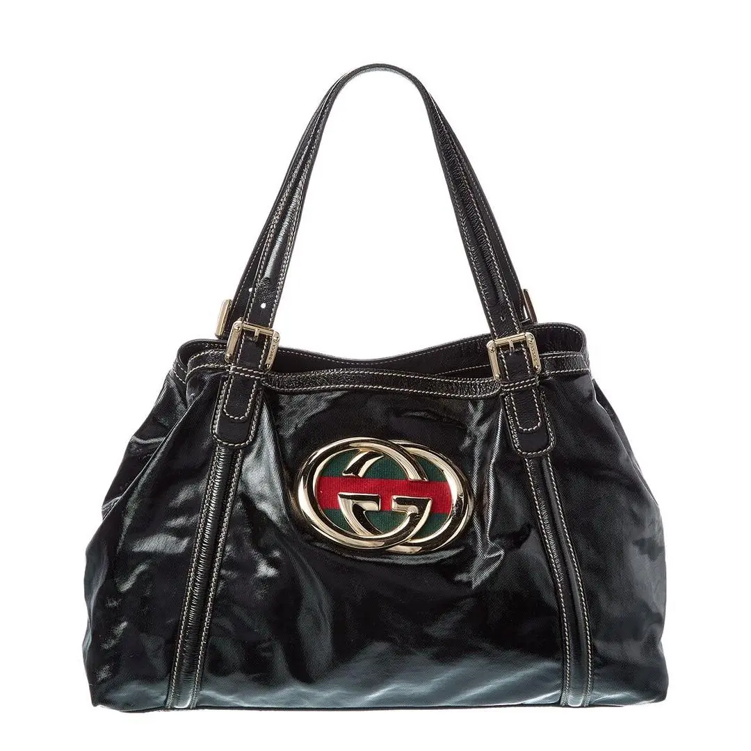 Gucci Black Dialux Leather Dialux Medium Tote Pre-loved Women`s