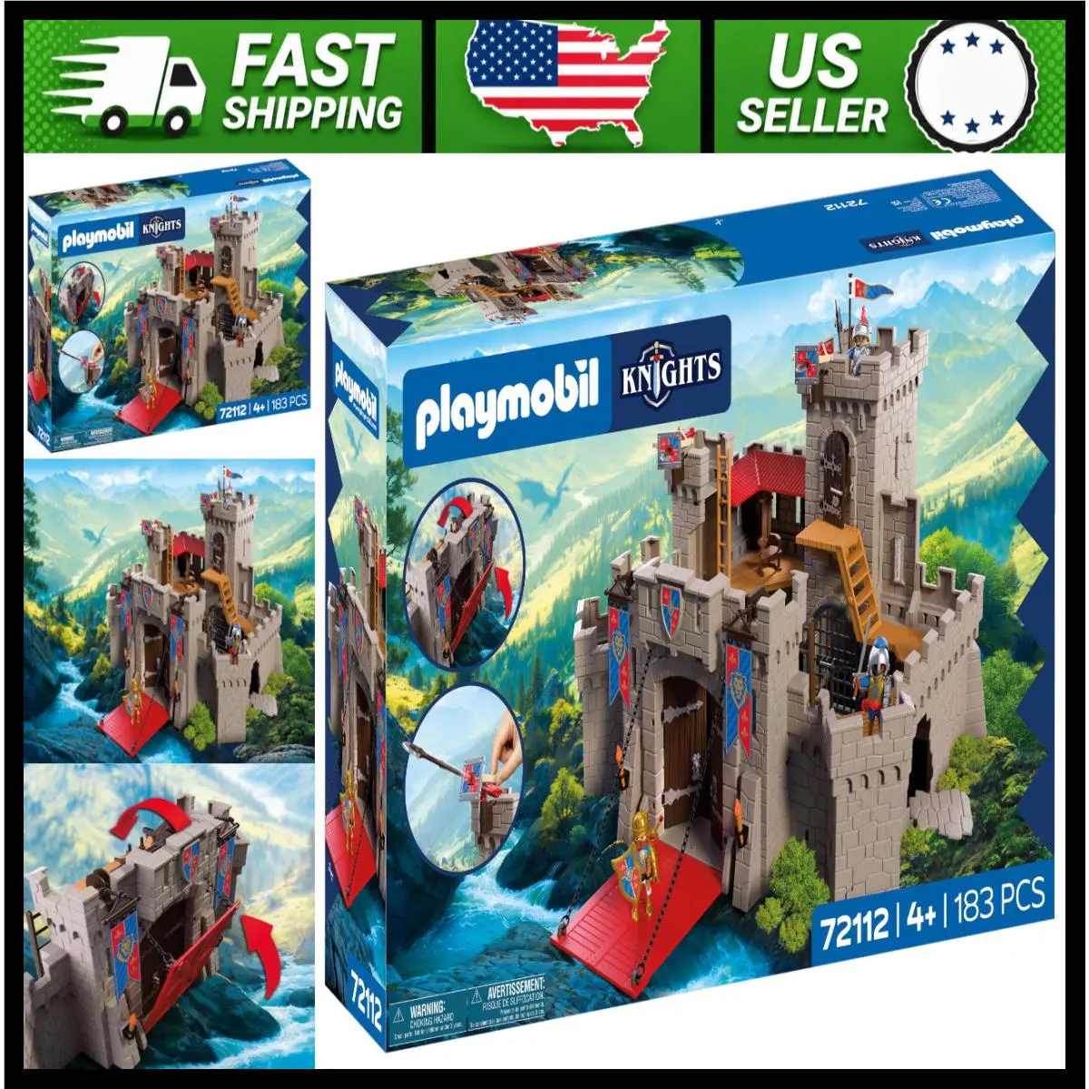 Playmobil Lion Knights Castle with Drawbridge Cannons Trapdoor