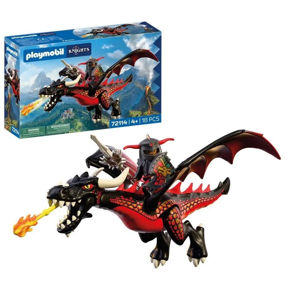 Playmobil Knights Zwarte Draak Grote Vuurdraak Met Schietfunctie en Ridder