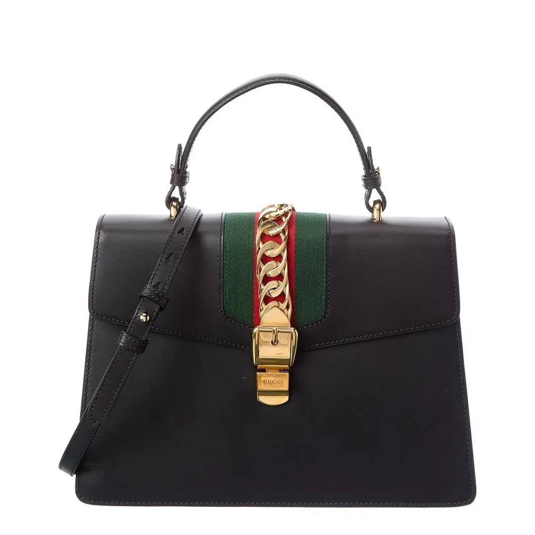 Gucci Black Calf Leather Medium Sylvie Top Handle Pre-loved Women`s