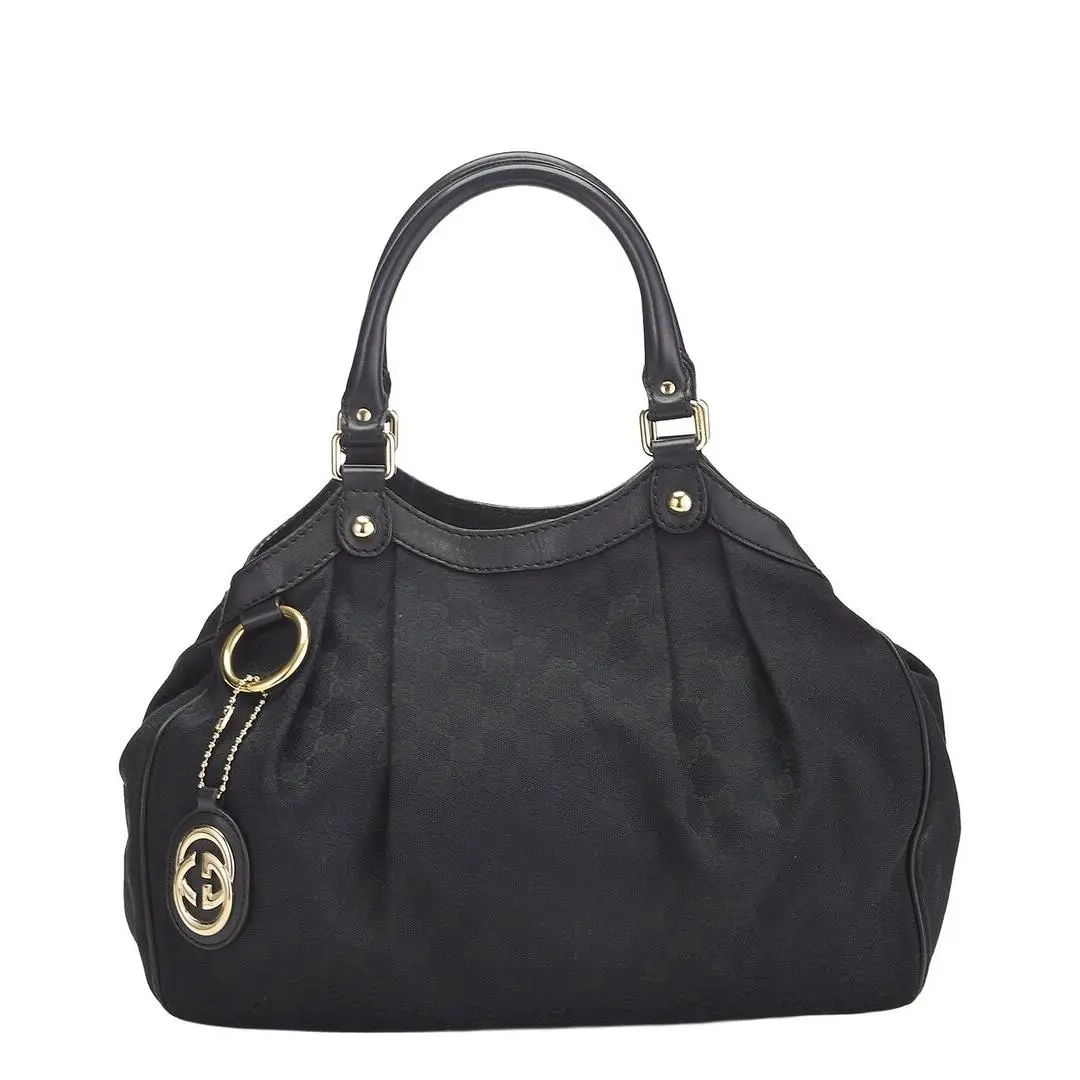 Gucci Black Canvas Leather Sukey Tote Pre-loved Women`s