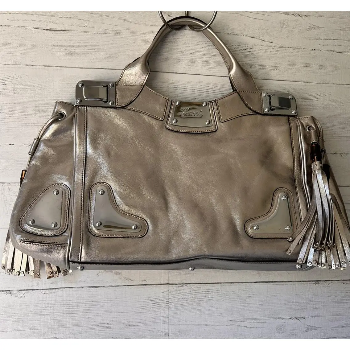 Vintage Gucci Race Metallic Leather Top Handle Bag 177091 2007 Rare