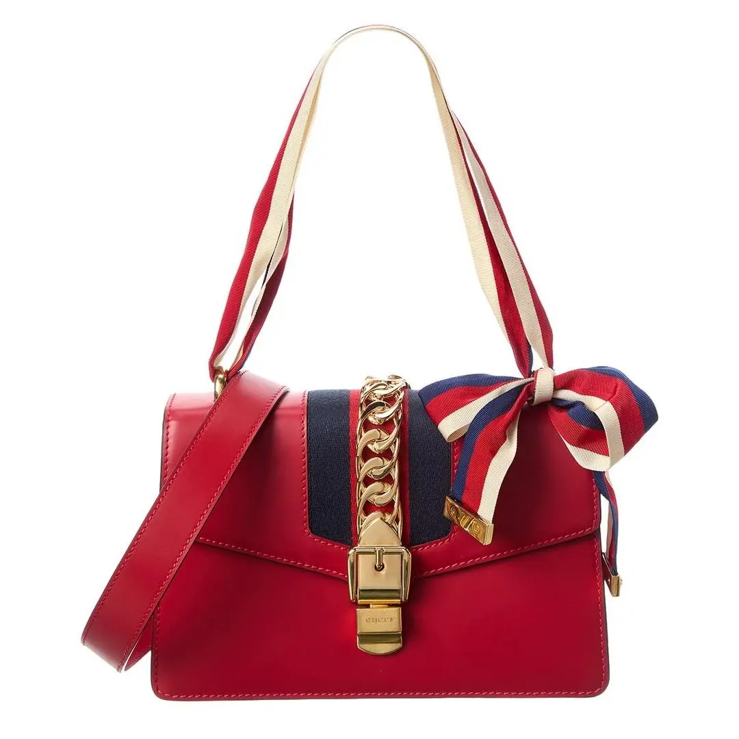 Hibiscus Calf Leather Small Sylvie Shoulder Bag Pre-loved by Gucci