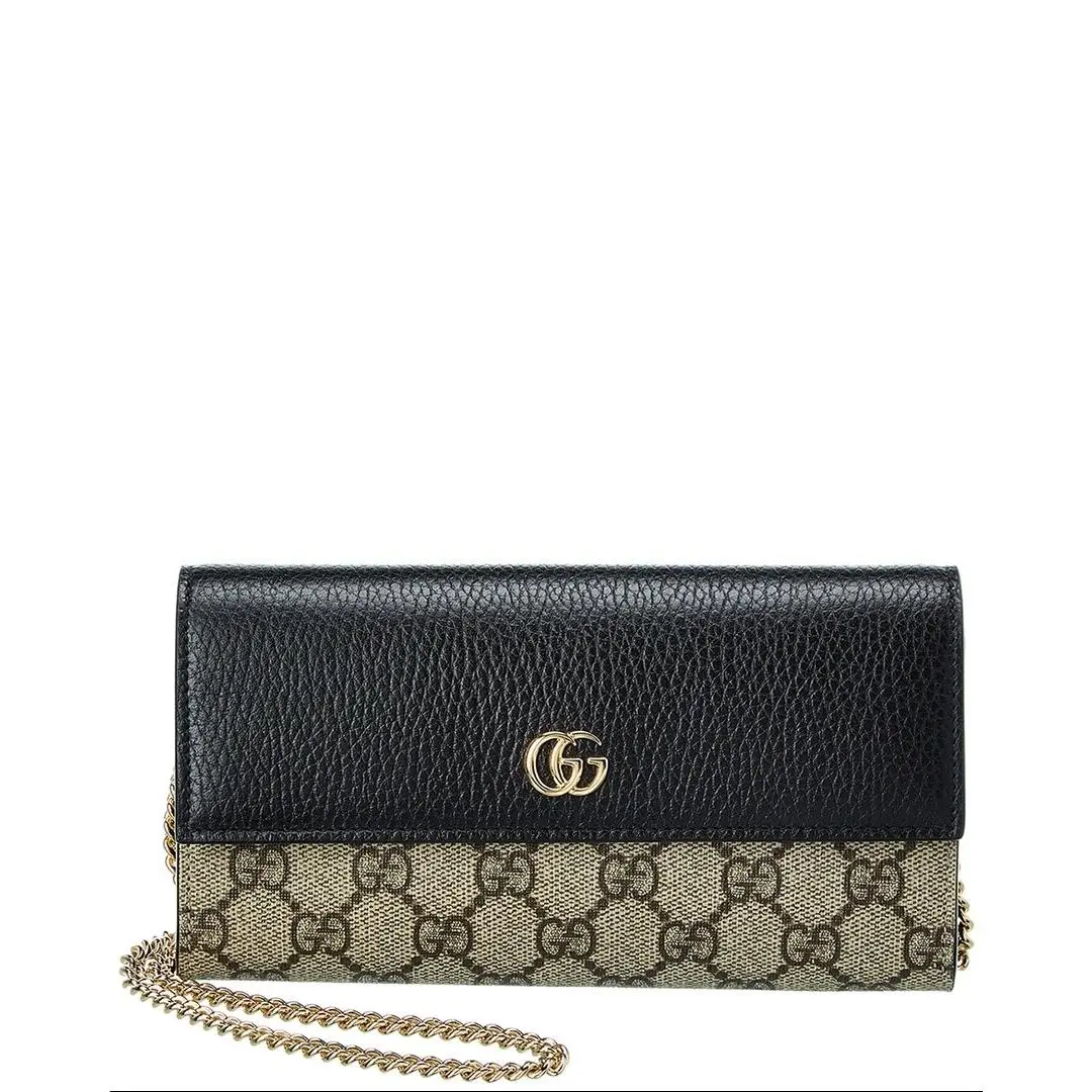 Gg Marmont Gg Supreme Canvas Leather Wallet On Chain Women`s Beige by Gucci