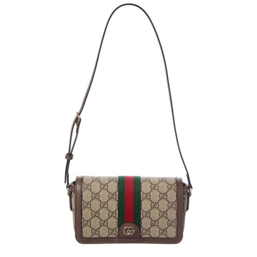 Gucci Ophidia Mini Gg Supreme Canvas Leather Shoulder Bag Women`s Beige
