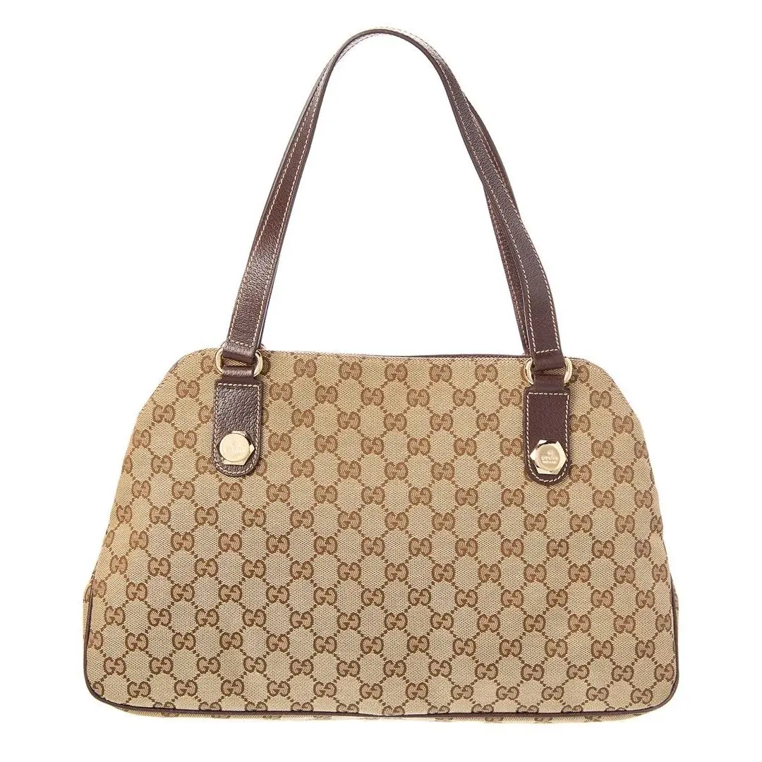 Gucci Brown Charmy Canvas Pocket Tote Women`s