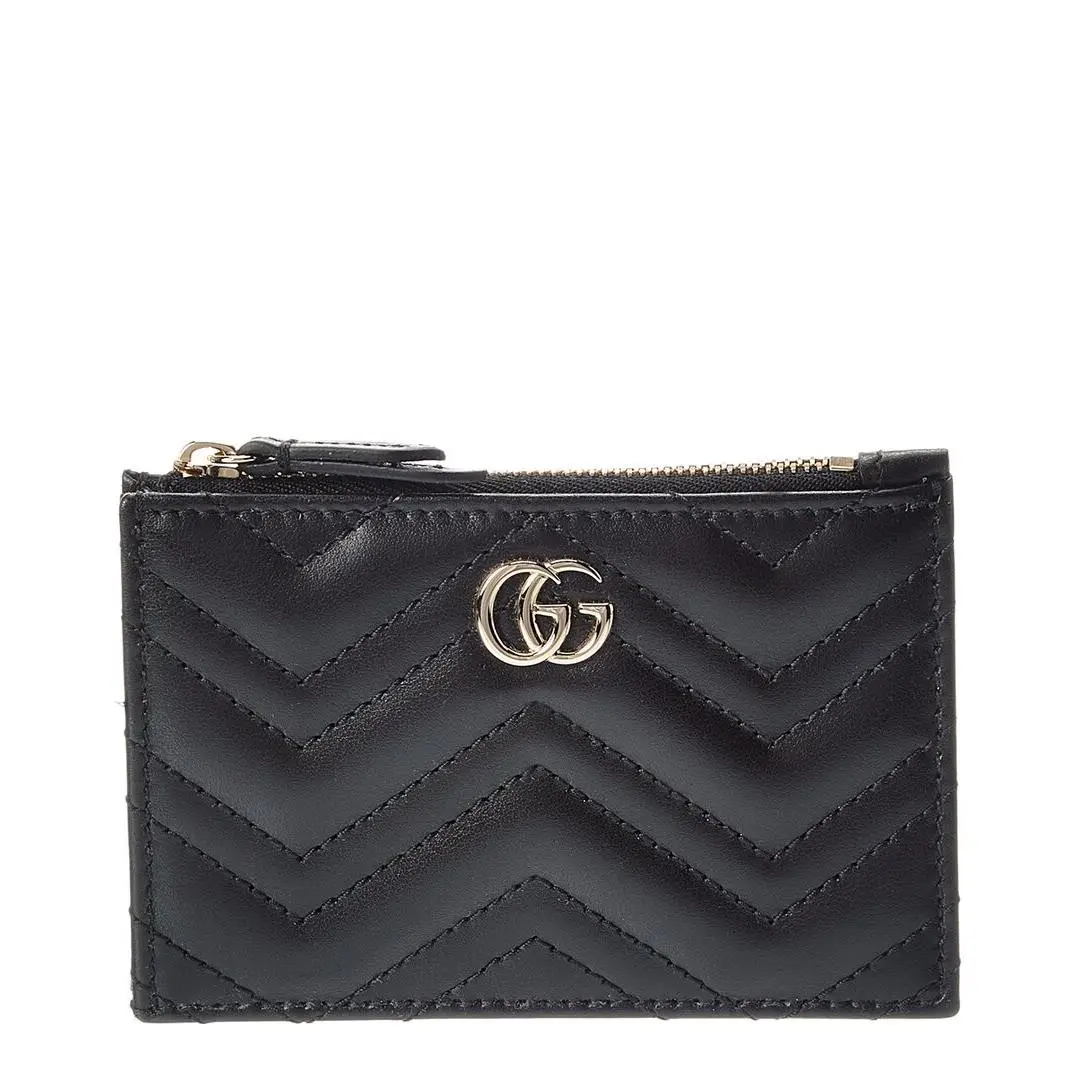 Gucci Gg Marmont Zip Leather Key Pouch Women`s Black Os