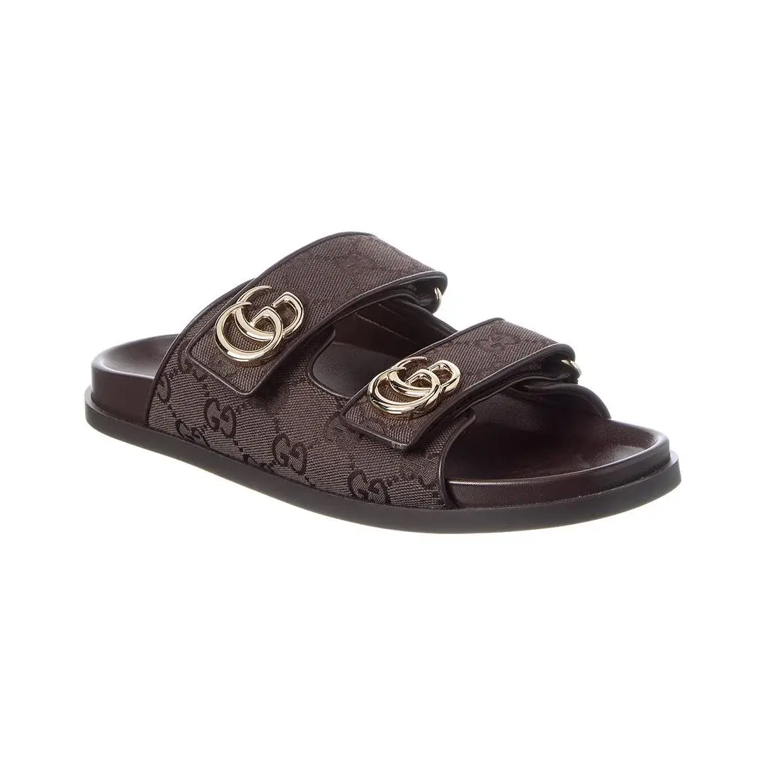 Double Gg Supreme Canvas Leather Sandal Women`s Brown 36 by Gucci
