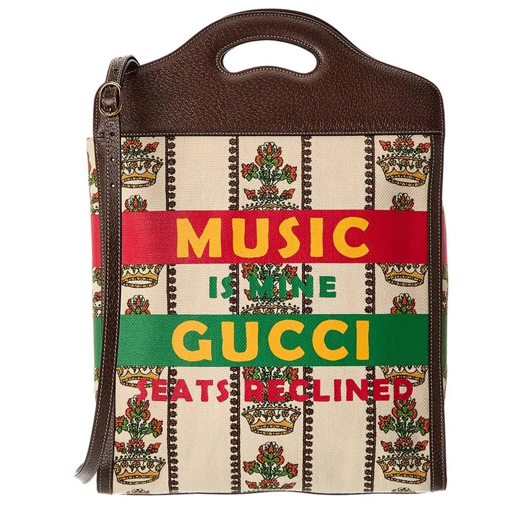 Gucci Centennial 100 Medium Canvas Leather Tote Women`s Brown