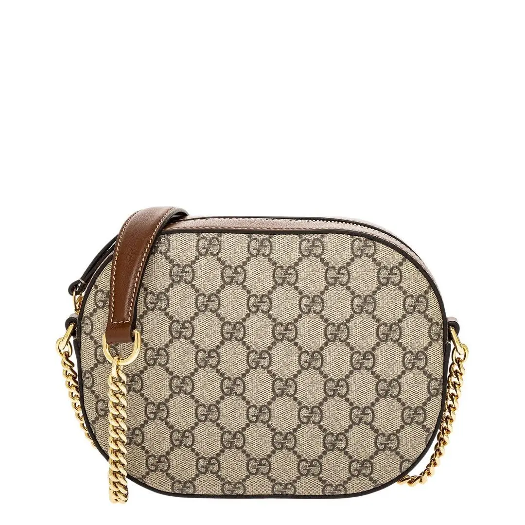 Gucci Gg Supreme Canvas Leather Camera Bag Women`s Beige