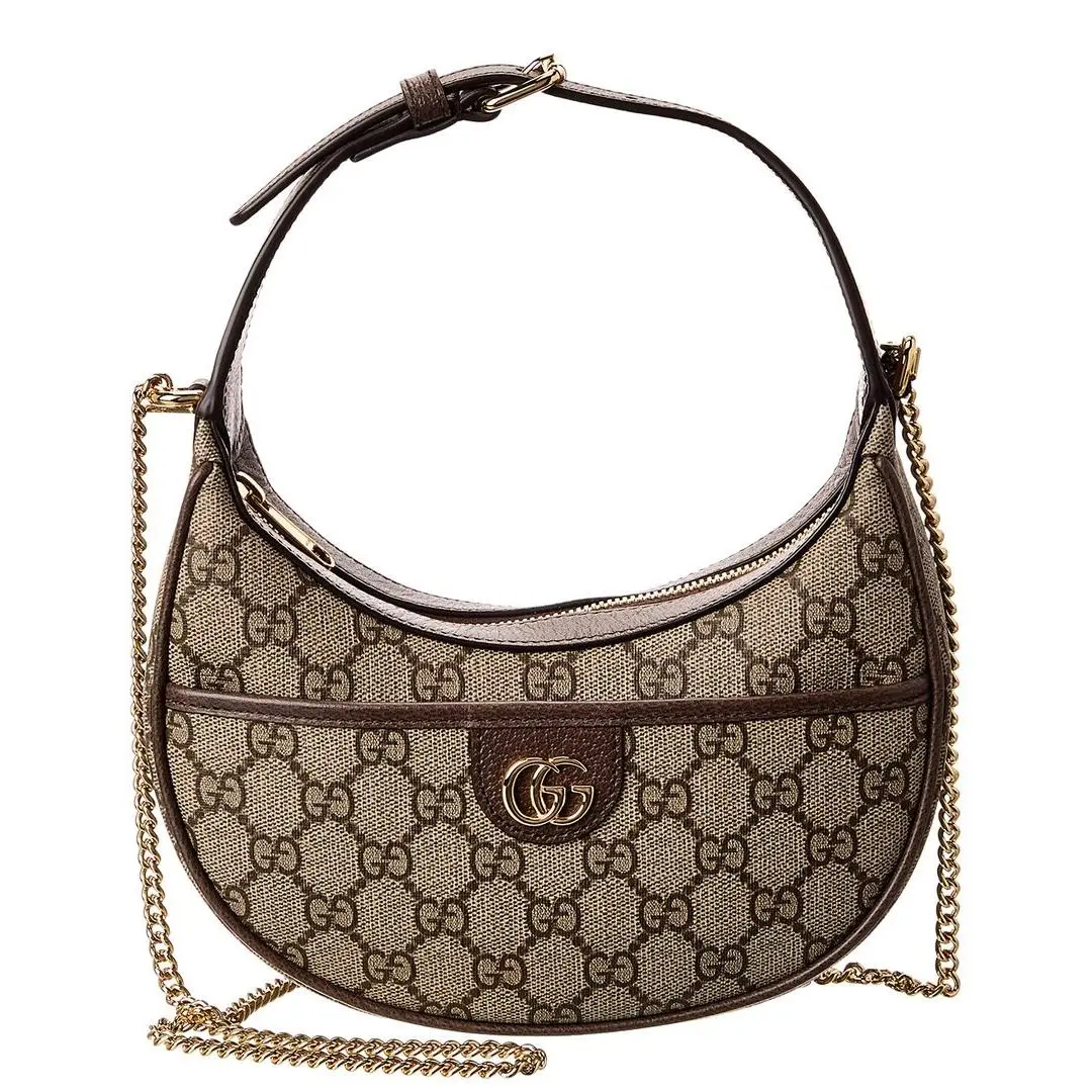 Gucci Ophidia Mini Gg Supreme Canvas Leather Hobo Bag Women`s Beige