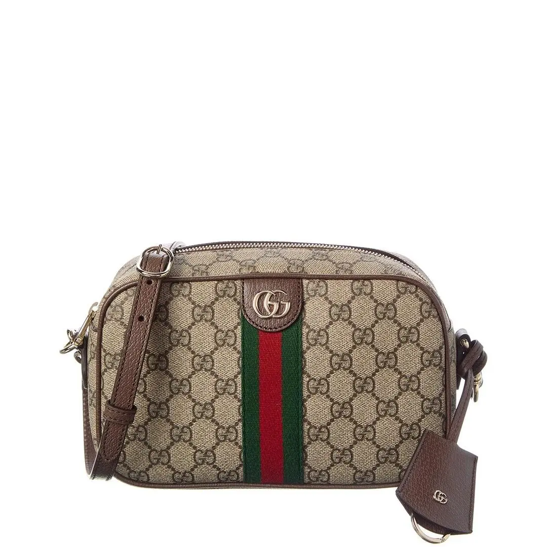 Gucci Ophidia Small Gg Supreme Canvas Leather Camera Bag Women`s Beige Os