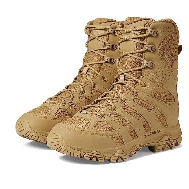 Merrell Work Moab 3 8 Tactical Zip Boots Mens 6.5 Womens 8 Tan Leather WP