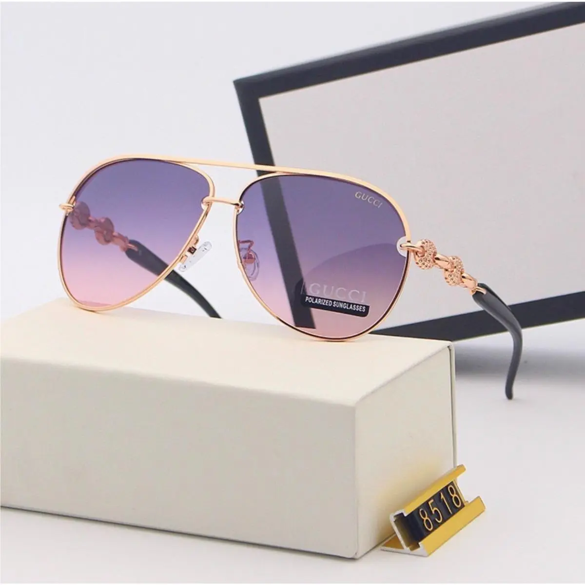 Gucci Aviator Sunglasses GG8518 135mm Gold Rims Supports Make-a-wish Foundation