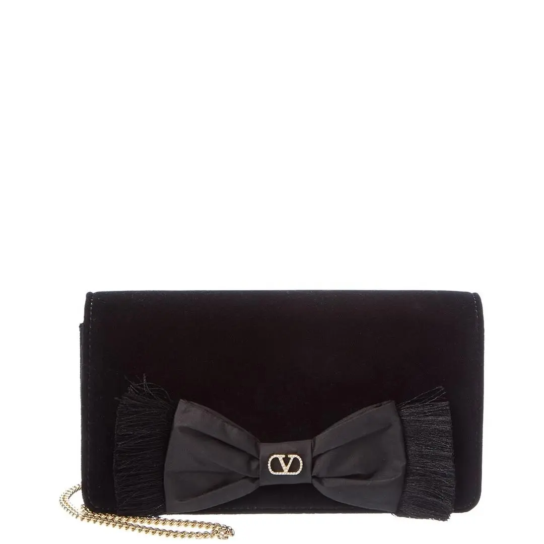 Valentino Vlogo Signature Mini Velvet Wallet On Chain Women`s Black Ns