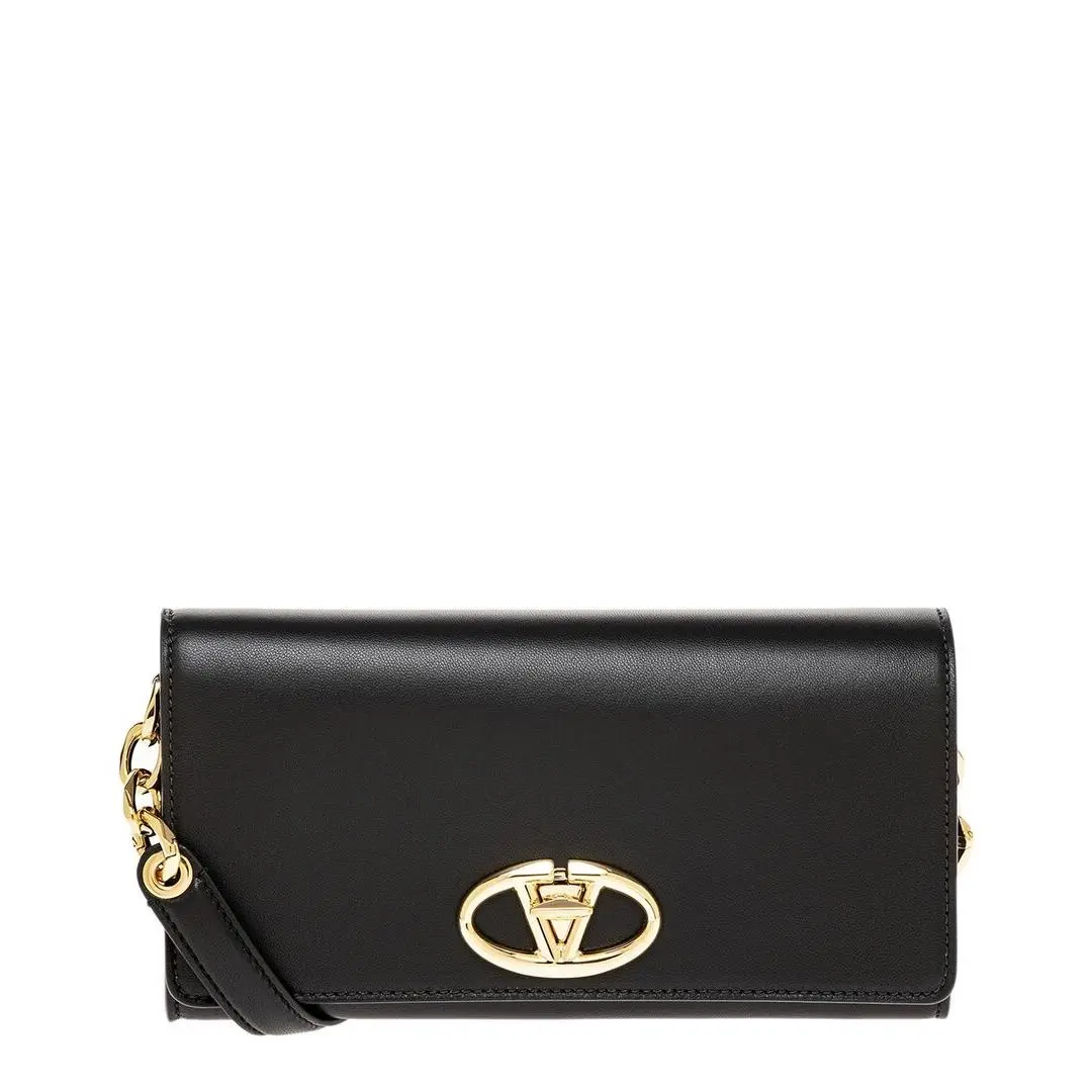 Valentino The Bold Edition Vlogo Leather Wallet On Strap Women`s Black