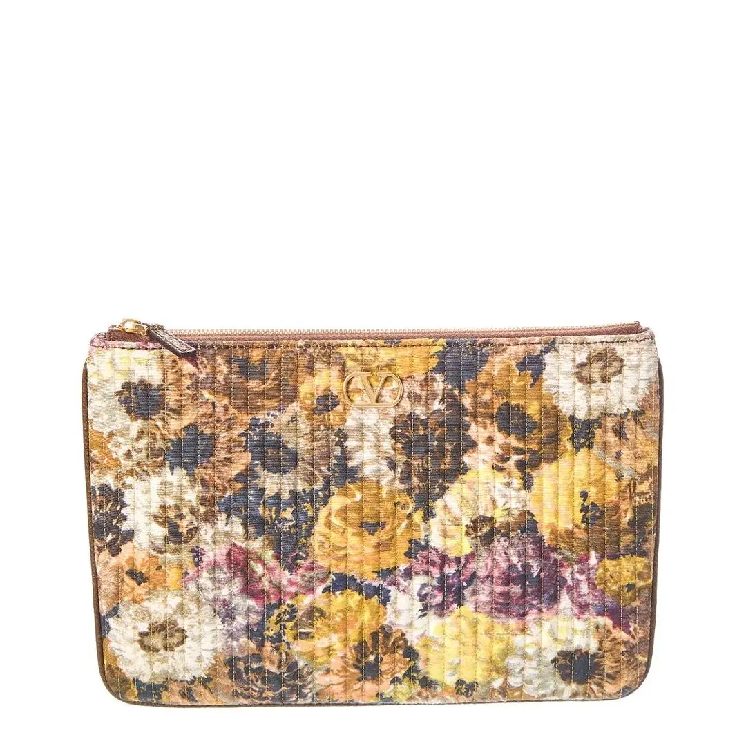 Valentino Vlogo Signature Quilted Canvas Pouch Women`s Brown