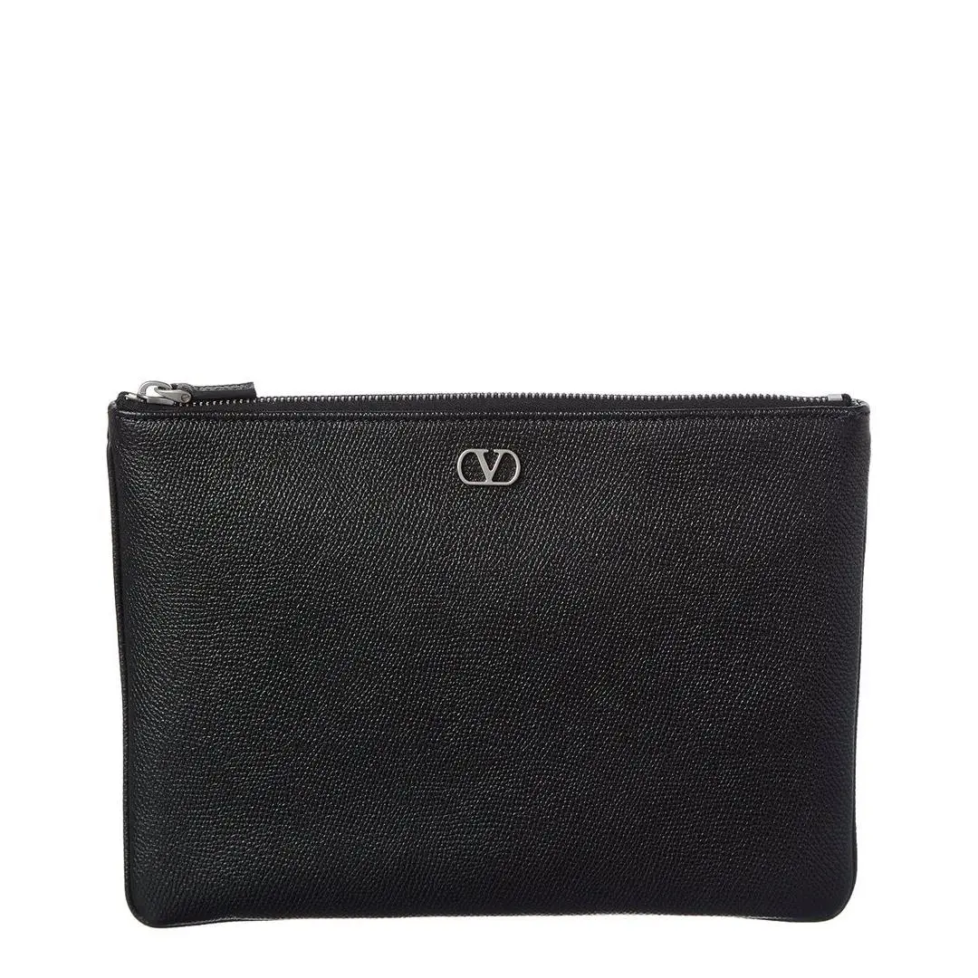 Valentino Vlogo Signature Leather Pouch Men`s Black
