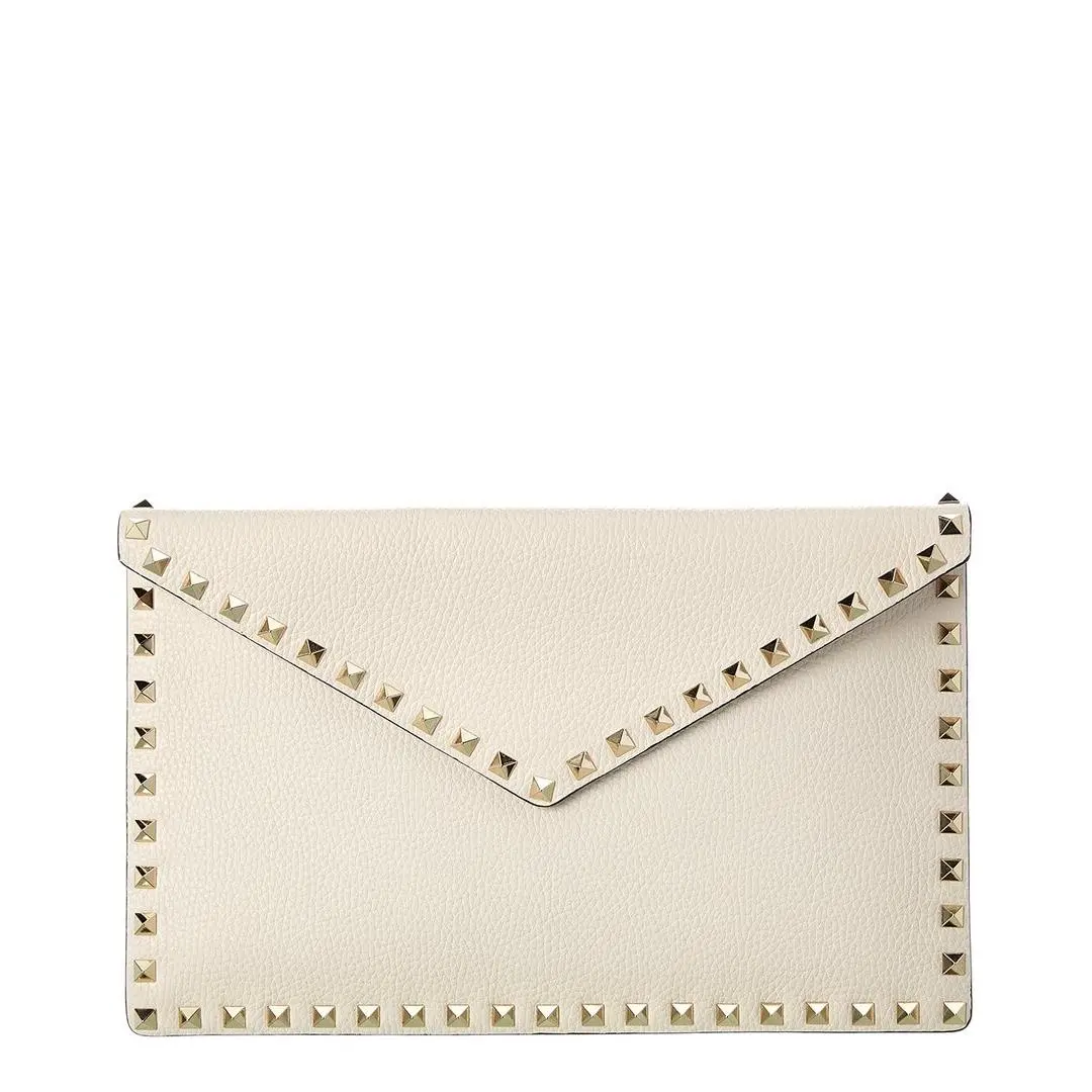 Valentino Rockstud Grainy Leather Pouch Women`s White