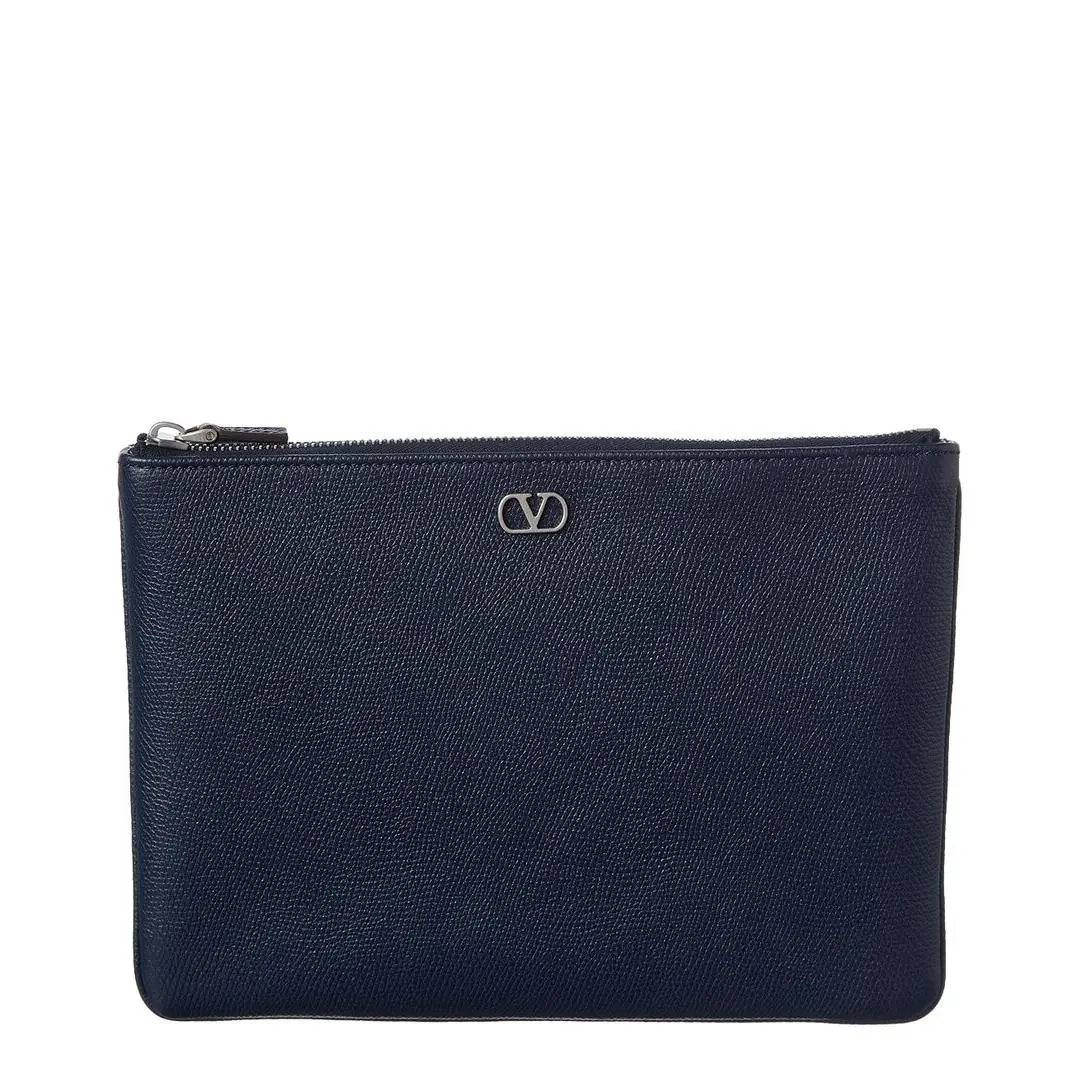 Vlogo Signature Leather Pouch Men`s Blue by Valentino
