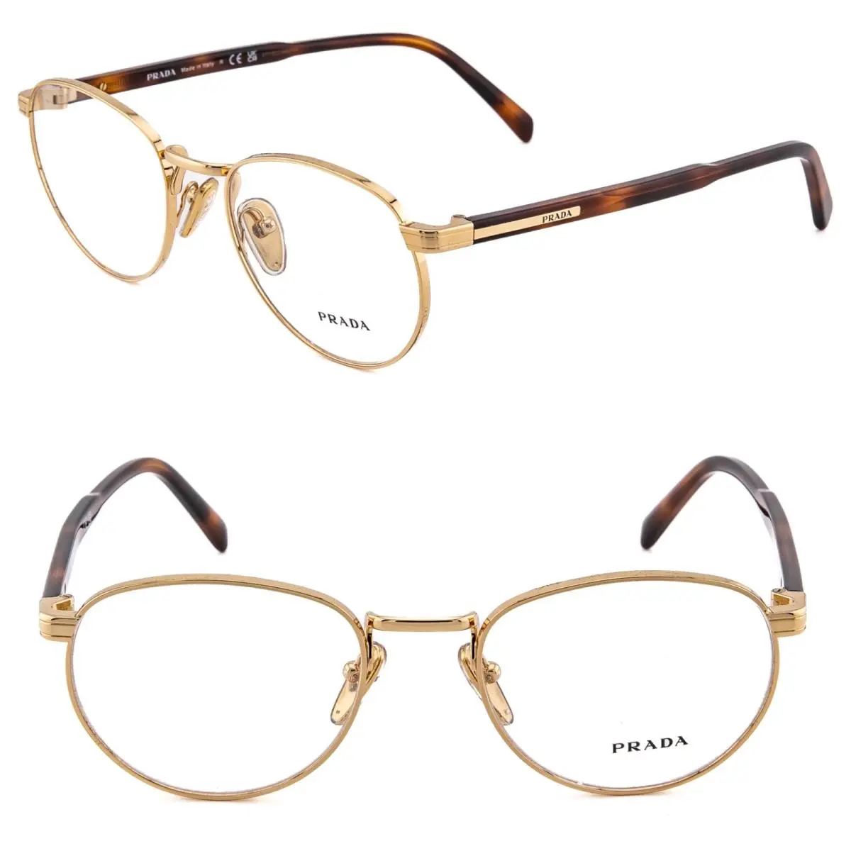 Prada Tampo PRB52V Gold Brown Logo Oval Eyeglasses Unisex Optical Frame B52 B52V