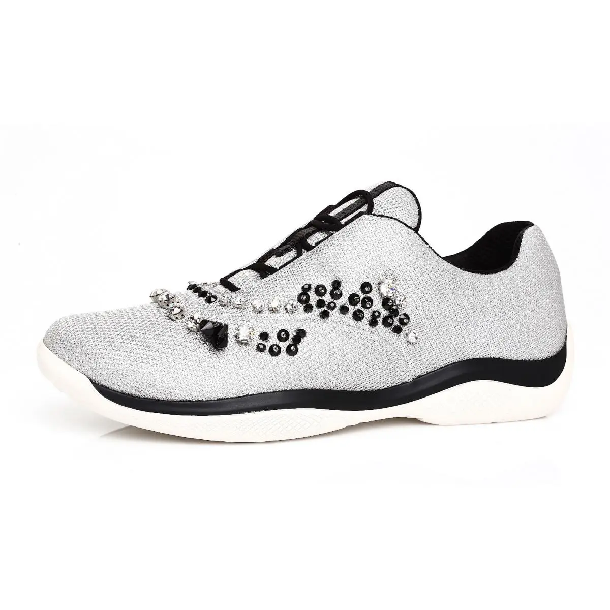Prada Women`s Embellished Silver Crystal Sneakers D3398 Size 41