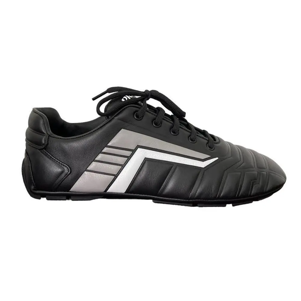 Prada 2EG325 Men`s Black Leather Logo Lace-up Sneakers Size UK 7