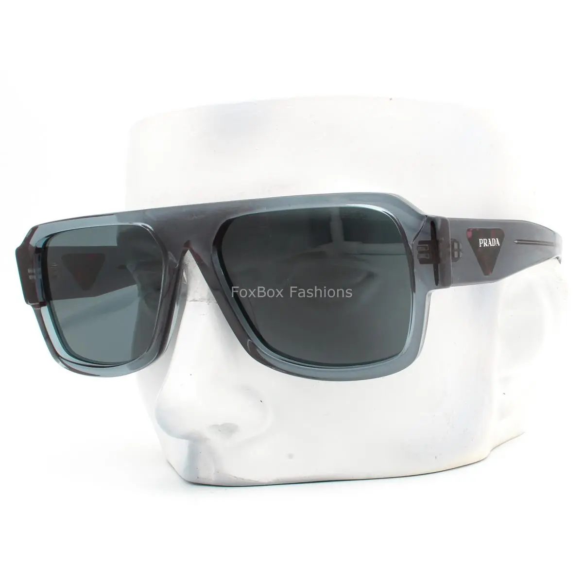 Prada Sunglasses Spr 22Y 19O-70B Transparent Blueish Gray Silver Logo with Case