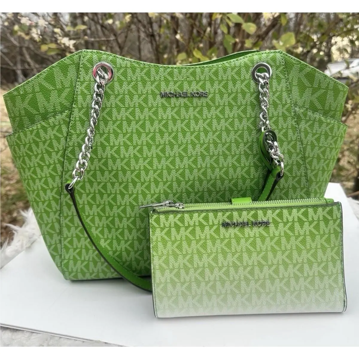 Michael Kors Jet Set Tote and Wallet Jungle Green Multi